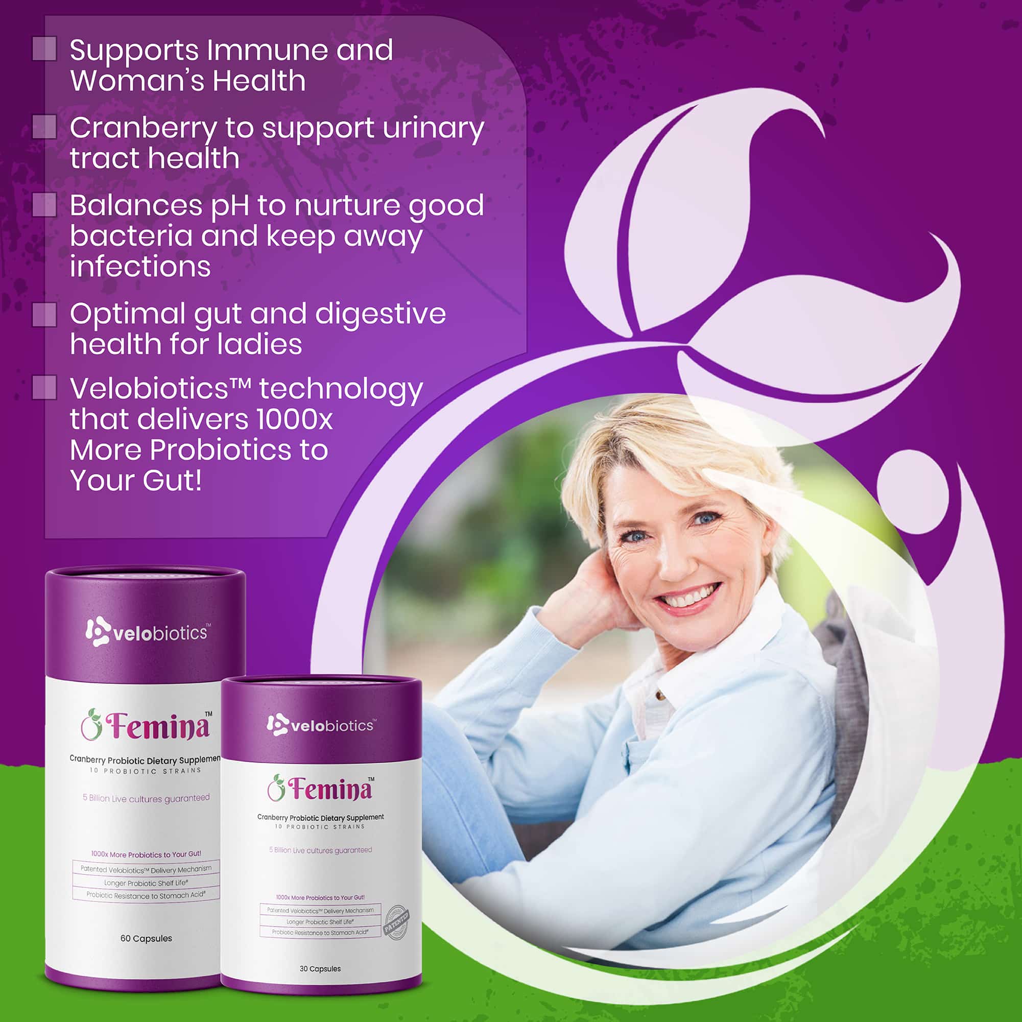 Femina Probiotic Capsules with cranberry extract supporting women's intimate and urinary tract health